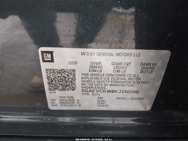 2019 Buick Enclave Awd Avenir მანქანა იყიდება აუქციონზე, vin: 5GAEVCKW8KJ196598, აუქციონის ნომერი: 44589749