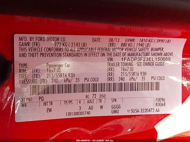 1FADP3F23EL150669 Ford FOCUS SE
