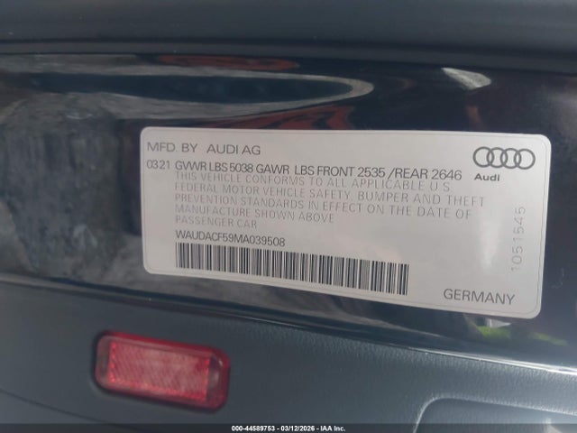 44589753 :رقم المزاد ، WAUDACF59MA039508 vin ، 2021 Audi A5 Sportback Premium 45 Tfsi Quattro S Tronic مزاد بيع