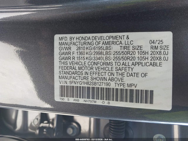 5FNYG1H82SB127190 Honda Pilot Elite