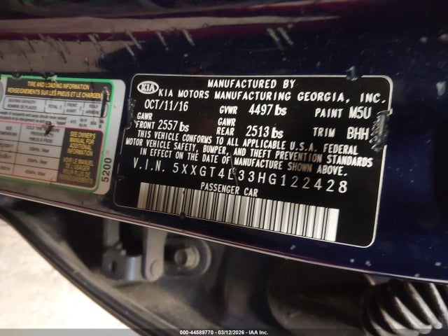 Aukcja sprzedaży 2017 Kia Optima Lx, vin: 5XXGT4L33HG122428, numer aukcji: 44589770