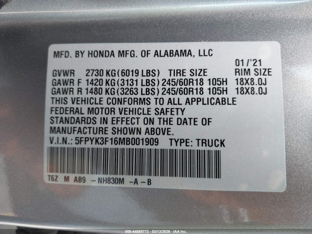 2021 HONDA RIDGELINE 5FPYK3F16MB001909 Photo 8
