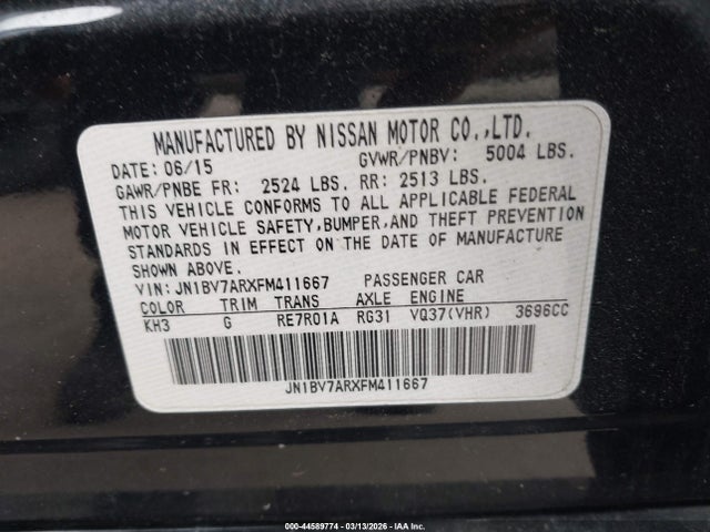 Aukcja sprzedaży 2015 Infiniti Q50 Sport, vin: JN1BV7ARXFM411667, numer aukcji: 44589774