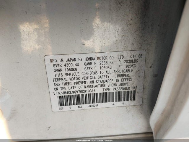 44589804 :رقم المزاد ، JH4CL96976C010318 vin ، 2006 Acura Tsx مزاد بيع