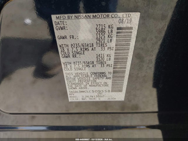 Продажа на аукционе авто 2020 Infiniti Qx60 Pure Awd, vin: 5N1DL0MM2LC509558, номер лота: 44589807
