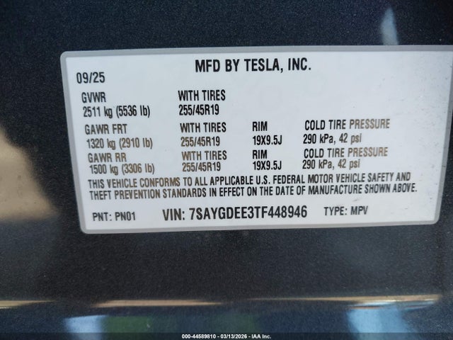 Aukcja sprzedaży 2026 Tesla Model Y All-wheel Drive/long Range Launch Series/premium All-wheel Drive, vin: 7SAYGDEE3TF448946, numer aukcji: 44589810