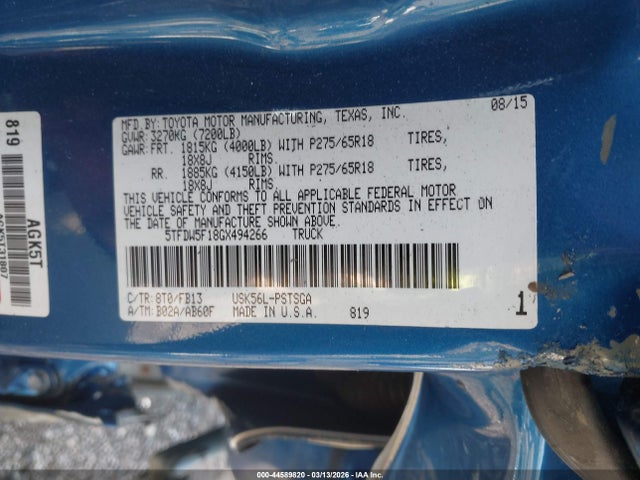 Aukcja sprzedaży 2016 Toyota Tundra Sr5 5.7l V8, vin: 5TFDW5F18GX494266, numer aukcji: 44589820