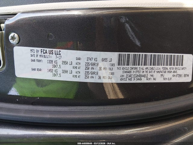 Aukcja sprzedaży 2017 Chrysler Pacifica Touring-l Plus, vin: 2C4RC1EG0HR844812, numer aukcji: 44589849