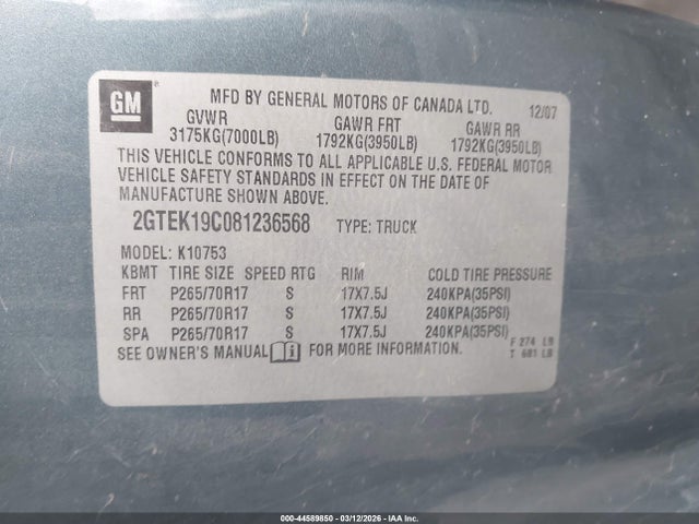 2008 GMC SIERRA 1500 2GTEK19C081236568 Photo 8