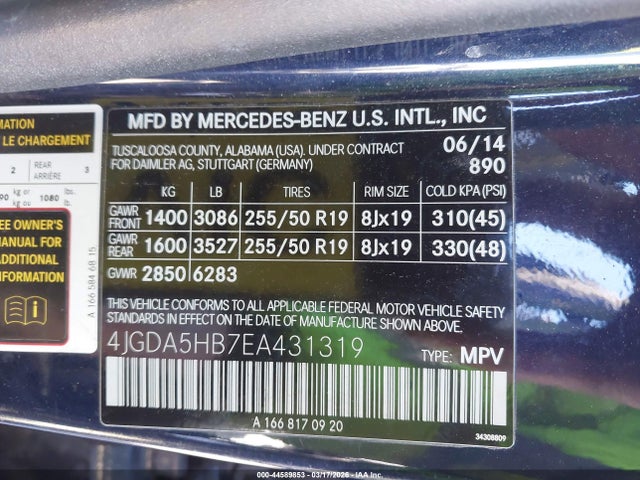 Продаж на аукціоні авто 2014 Mercedes-benz Ml 350 4matic, vin: 4JGDA5HB7EA431319, номер лоту: 44589853