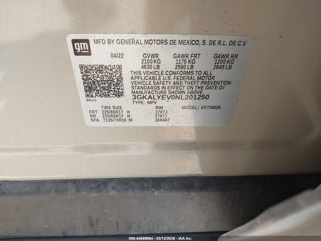 Продаж на аукціоні авто 2022 Gmc Terrain Awd At4, vin: 3GKALYEV0NL201250, номер лоту: 44589864
