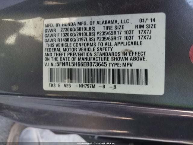 Honda Odyssey Ex-l 2014 5FNRL5H66EB073645 Image 9