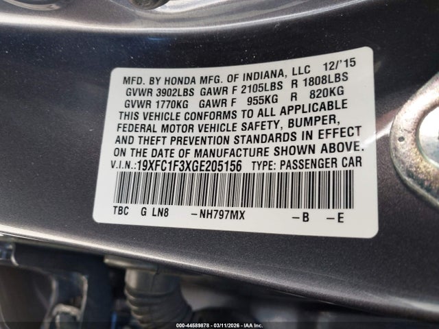 Honda Civic Ex-t 2016 19XFC1F3XGE205156 Image 9