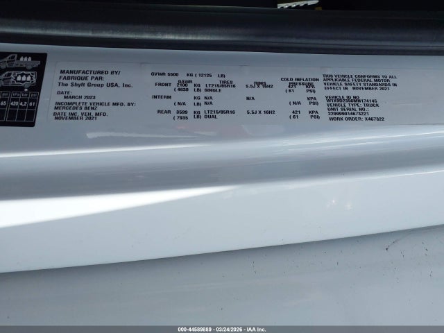 2021 Mercedes-benz Sprinter 4500 მანქანა იყიდება აუქციონზე, vin: W1X9D2356MN174145, აუქციონის ნომერი: 44589889