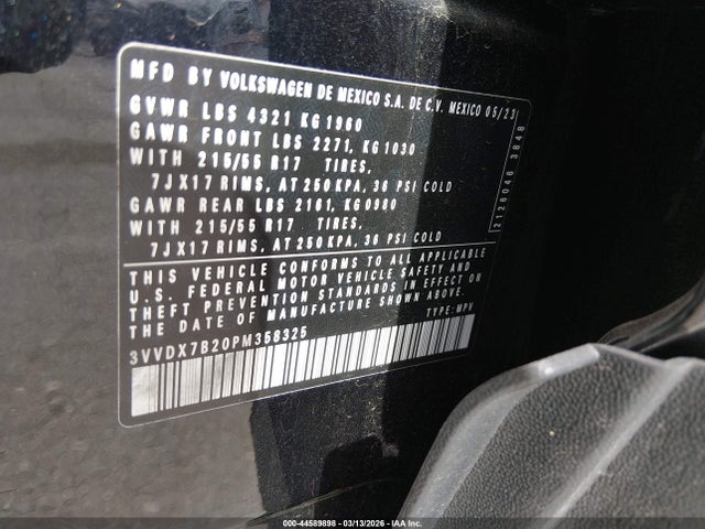 Продажа на аукционе авто 2023 Volkswagen Taos 1.5t S, vin: 3VVDX7B20PM358325, номер лота: 44589898