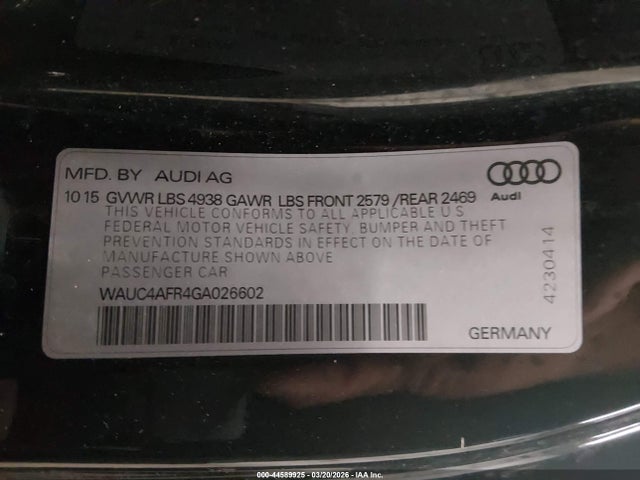 Продажа на аукционе авто 2016 Audi S5 3.0t Premium Plus, vin: WAUC4AFR4GA026602, номер лота: 44589925