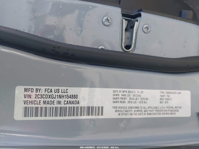 44589932 :رقم المزاد ، 2C3CDXGJ1NH154880 vin ، 2022 Dodge Charger Scat Pack Widebody مزاد بيع