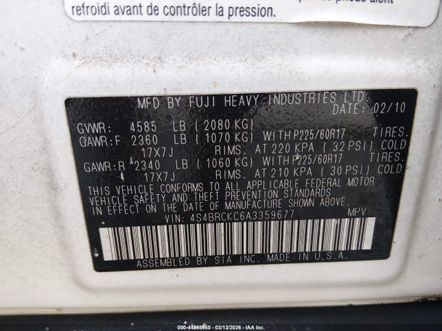 2010 SUBARU OUTBACK 4S4BRCKC6A3359677 Photo 8