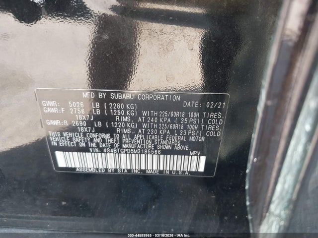 4S4BTGPD5M3185566 Subaru Outback Touring Xt