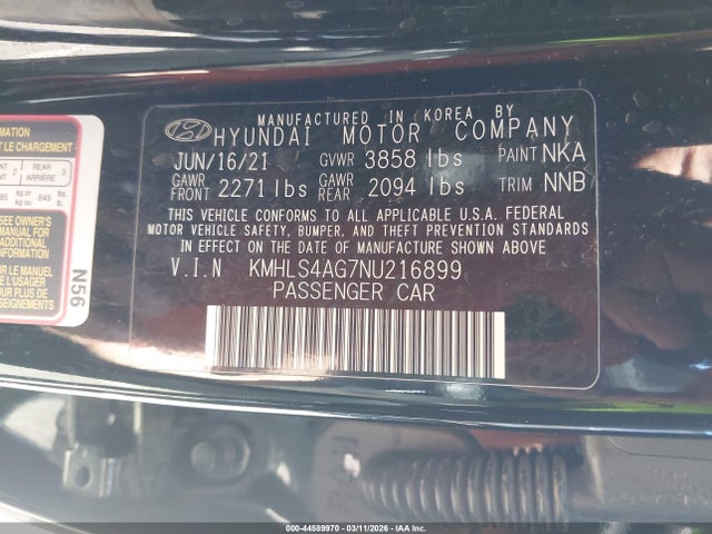 Hyundai ELANTRA SEL 2022 KMHLS4AG7NU216899 Image 9