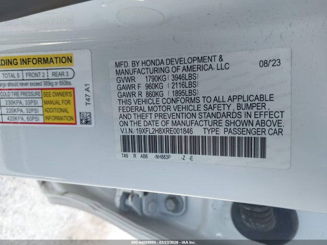Aukcja sprzedaży 2024 Honda Civic Sport, vin: 19XFL2H8XRE001846, numer aukcji: 44589980