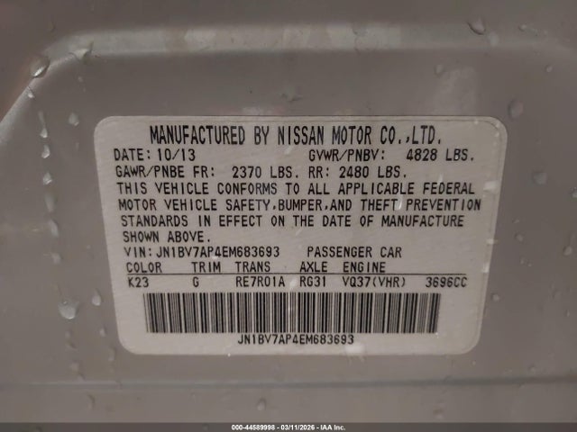Продажа на аукционе авто 2014 Infiniti Q50 Premium, vin: JN1BV7AP4EM683693, номер лота: 44589998