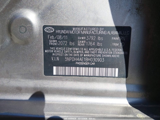 Aukcja sprzedaży 2011 Hyundai Elantra Gls, vin: 5NPDH4AE1BH030903, numer aukcji: 44590029
