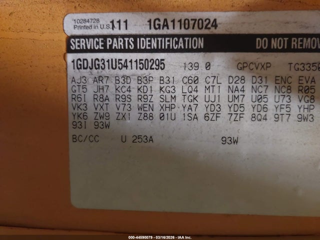 Продажа на аукционе авто 2004 Gmc Savana Cutaway Standard W/c7l/c7n, vin: 1GDJG31U541150295, номер лота: 44590079