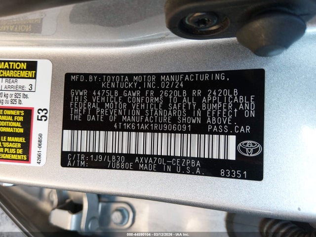 4T1K61AK1RU906091 Toyota CAMRY XSE