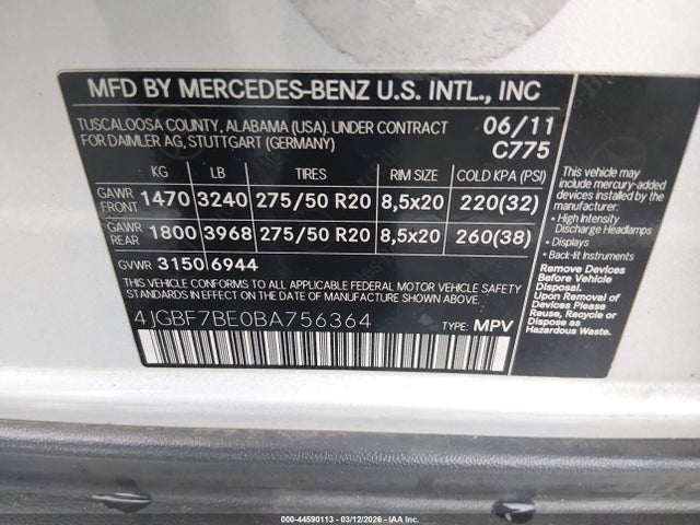 Продаж на аукціоні авто 2011 Mercedes-benz Gl 450 4matic, vin: 4JGBF7BE0BA756364, номер лоту: 44590113