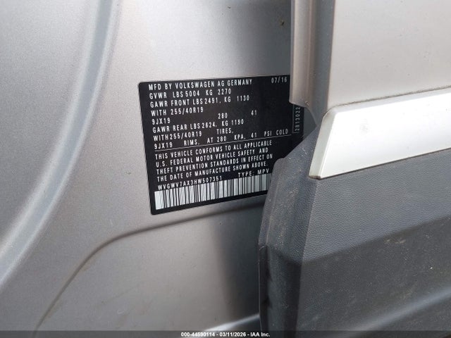 Продаж на аукціоні авто 2017 Volkswagen Tiguan 2.0t Sel, vin: WVGWV7AX3HW507351, номер лоту: 44590114