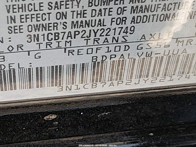 44590215 :رقم المزاد ، 3N1CB7AP2JY221749 vin ، 2018 Nissan Sentra Nismo مزاد بيع