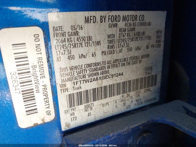 Ford F-250 Xl 2016 1FT7W2A6XGEC91244 Image 9