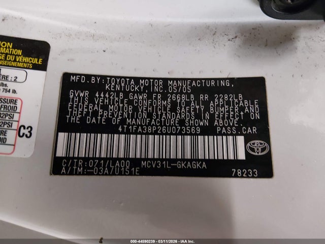 2006 TOYOTA CAMRY SOLARA 4T1FA38P26U073569 Photo 8