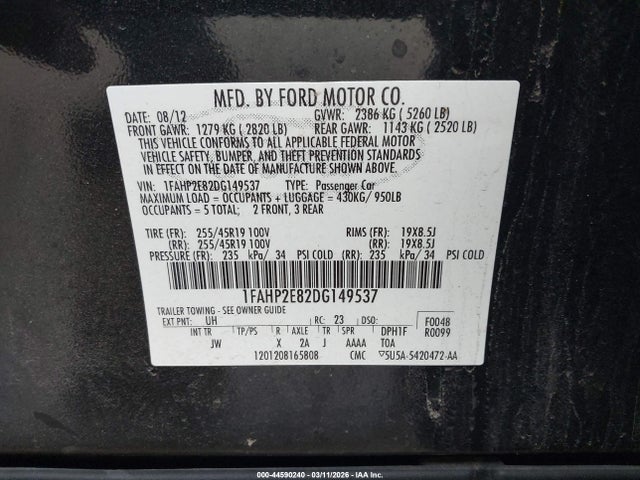 2013 FORD TAURUS 1FAHP2E82DG149537 Photo 8