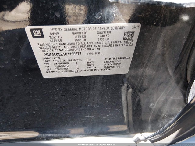 Chevrolet EQUINOX LT 2016 2GNALCEK1G1168677 Image 9