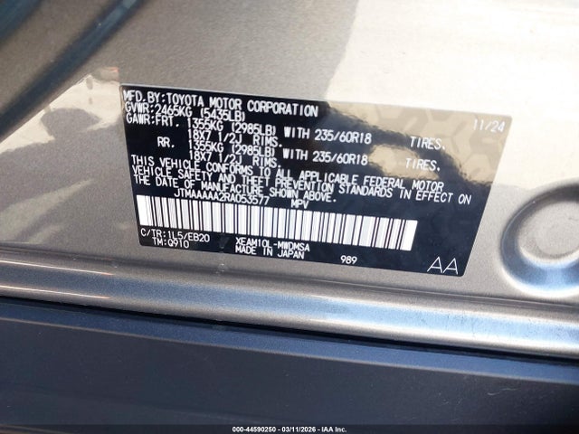 Aukcja sprzedaży 2024 Toyota Bz4x Xle, vin: JTMAAAAA2RA053577, numer aukcji: 44590250