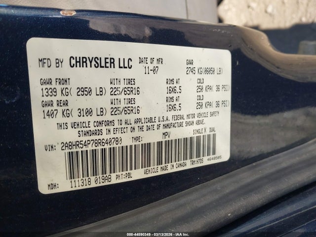 Продажа на аукционе авто 2008 Chrysler Town & Country Touring, vin: 2A8HR54P78R640780, номер лота: 44590349