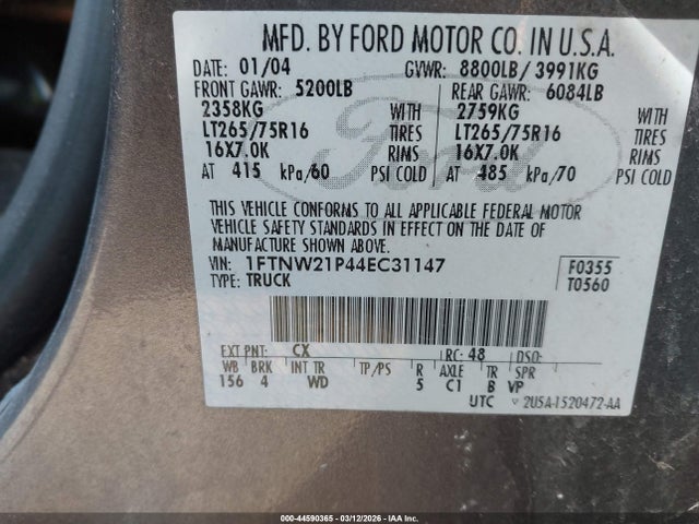 2004 FORD F-250 1FTNW21P44EC31147 Photo 8