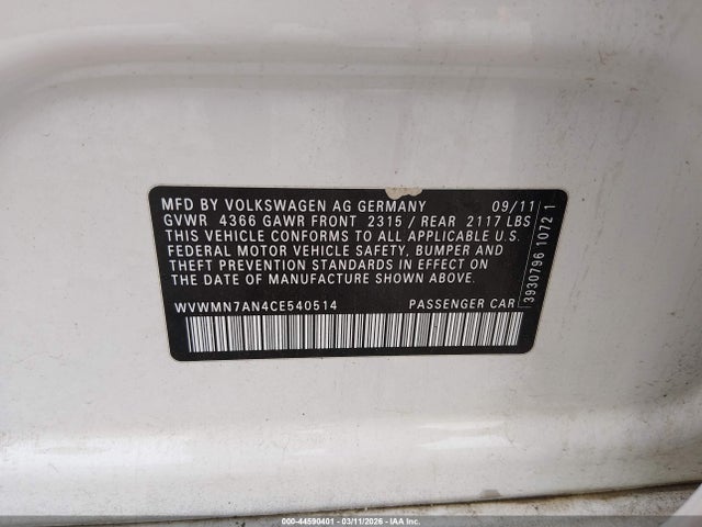 2012 VOLKSWAGEN CC WVWMN7AN4CE540514 Photo 8