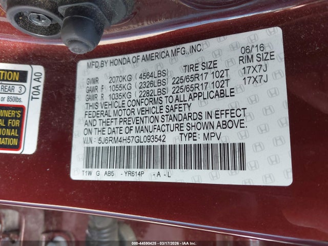 5J6RM4H57GL093542 Honda CR-V EX