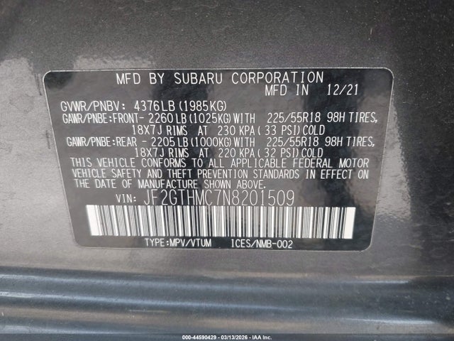 Subaru Crosstrek Limited 2022 JF2GTHMC7N8201509 Image 9