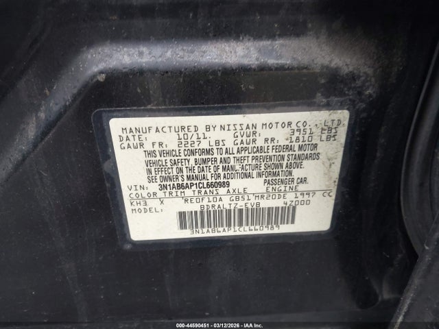 Продажа на аукционе авто 2012 Nissan Sentra 2.0 S, vin: 3N1AB6AP1CL660989, номер лота: 44590451