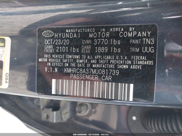 Aukcja sprzedaży 2021 Hyundai Venue Denim, vin: KMHRC8A37MU081739, numer aukcji: 44590460