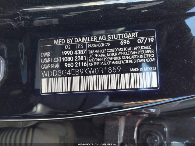 Продаж на аукціоні авто 2019 Mercedes-benz A 220, vin: WDD3G4EB9KW031859, номер лоту: 44590472