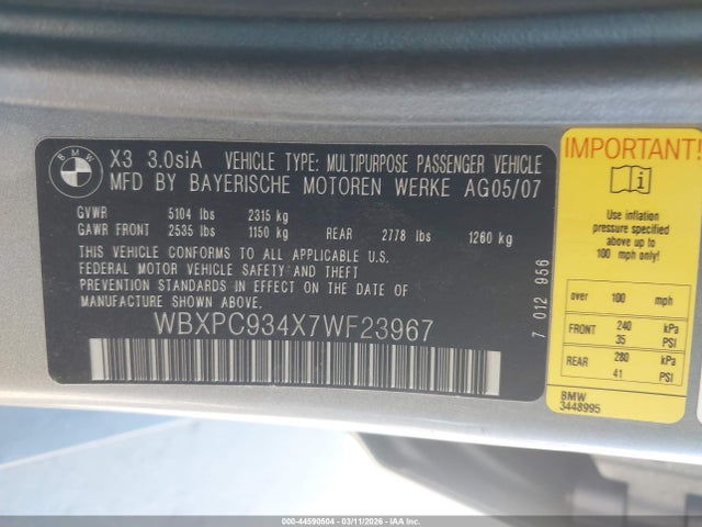 2007 BMW X3 WBXPC934X7WF23967 Photo 8