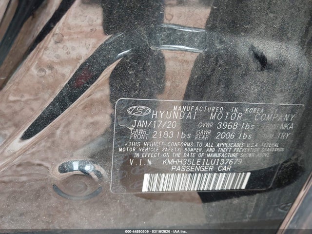 44590509 :رقم المزاد ، KMHH35LE1LU137679 vin ، 2020 Hyundai Elantra Gt مزاد بيع