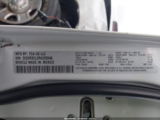 44590510 :رقم المزاد ، 3C63R3CL2RG225546 vin ، 2024 Ram 3500 Tradesman  4x4 6'4 Box مزاد بيع