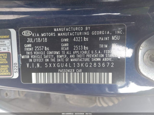 Продаж на аукціоні авто 2019 Kia Optima Ex, vin: 5XXGU4L13KG283672, номер лоту: 44590532