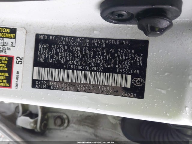 Aukcja sprzedaży 2019 Toyota Camry Xle, vin: 4T1B11HK7KU689897, numer aukcji: 44590546